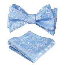 Mens 2pcs Self-tied Paisley Bow Tie and Pocket Square Set, Light Blue