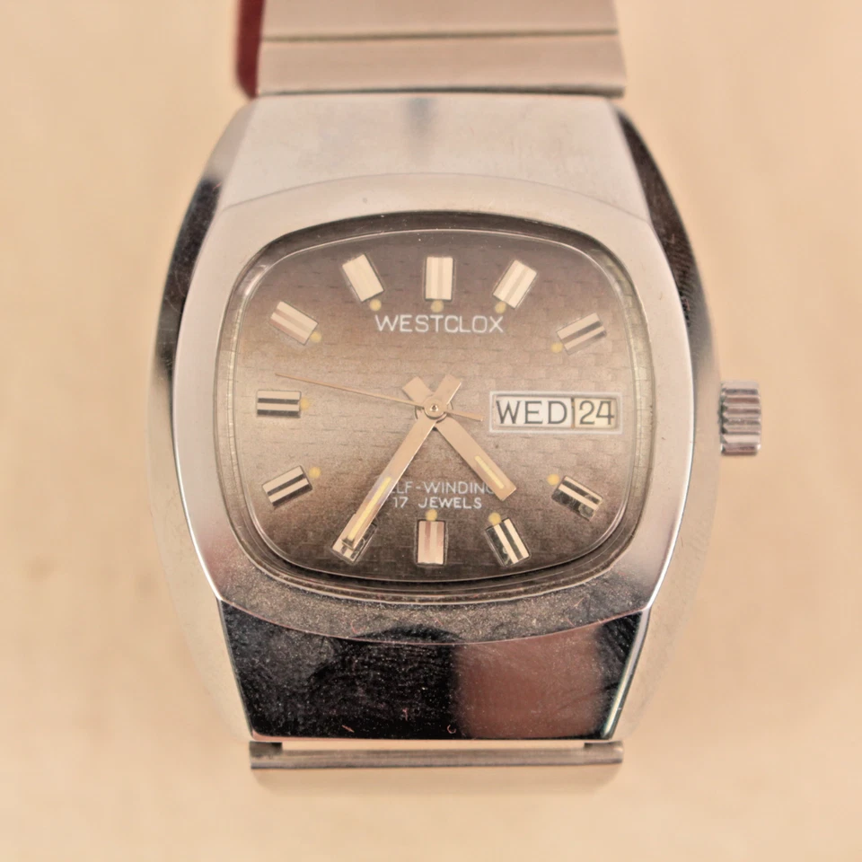 Reloj Westclox De Colección Para Hombre Años 70 Nuevo de Lote Antiguo Tono Plata 17 Joyas Años 70 Cuerda Automática 38258 Foto 4 de 4