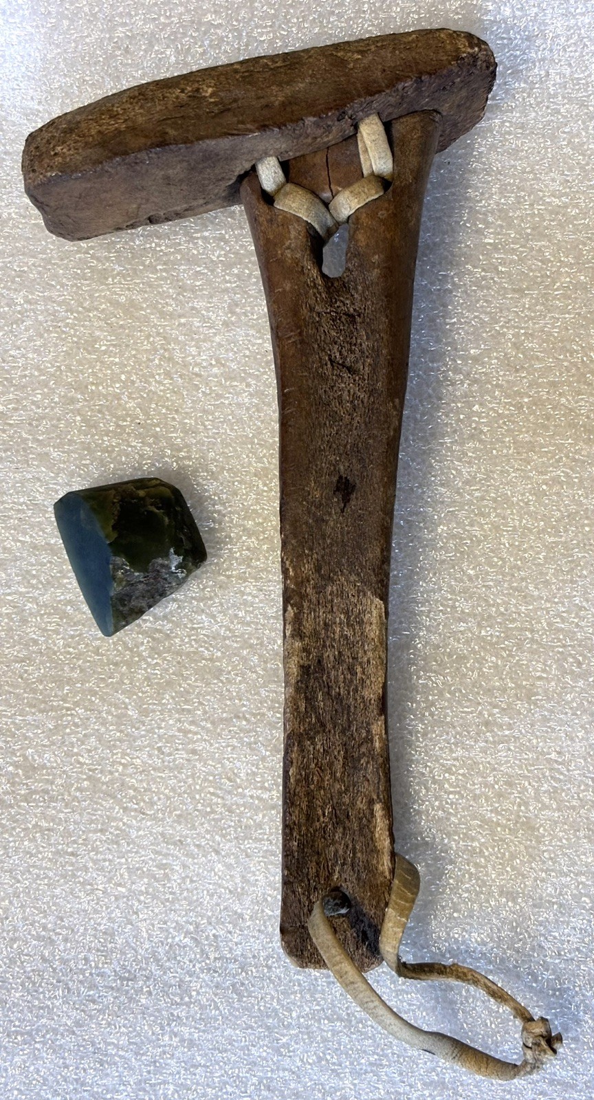 ALASKA ESKIMO ARTIFACT ADZE WITH JADE BLADE
