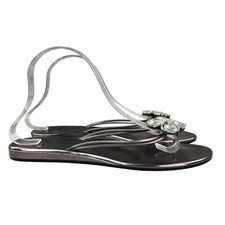 Yellow Box Women's Size 10 Arrow Pewter Open Toe Flower Applique Flip Flops Flat