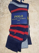 NWT Polo Ralph Lauren 3 Pack Mens Navy Blue Red Gray Trouser Dress Socks 6-12.5