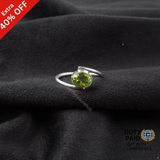 Oval August Natural Peridot Sterling Silver Wife Bezel Band Anniversary New Ring