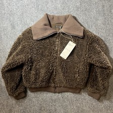 OYSHO Textured Faux Sherling Jacket Size M Brown Fluffy Full Zip Collared Jacket