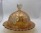 Vintage Carnival Glass Butter Dish With Top-Dish Cracked