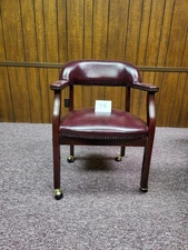 Traditional Style Burgundy Leather Conference Office Chair w/Nail Trim & Casters
