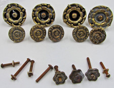Vintage Antique Brass Drawer Knobs Round Raised Center Cabinet Pulls 4 Lg 5 Sm