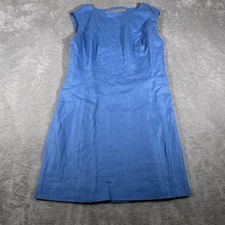 Reformation Linen Dress Womens 12 Blue Sheath Midi Cap Sleeve Back Cutout Summer