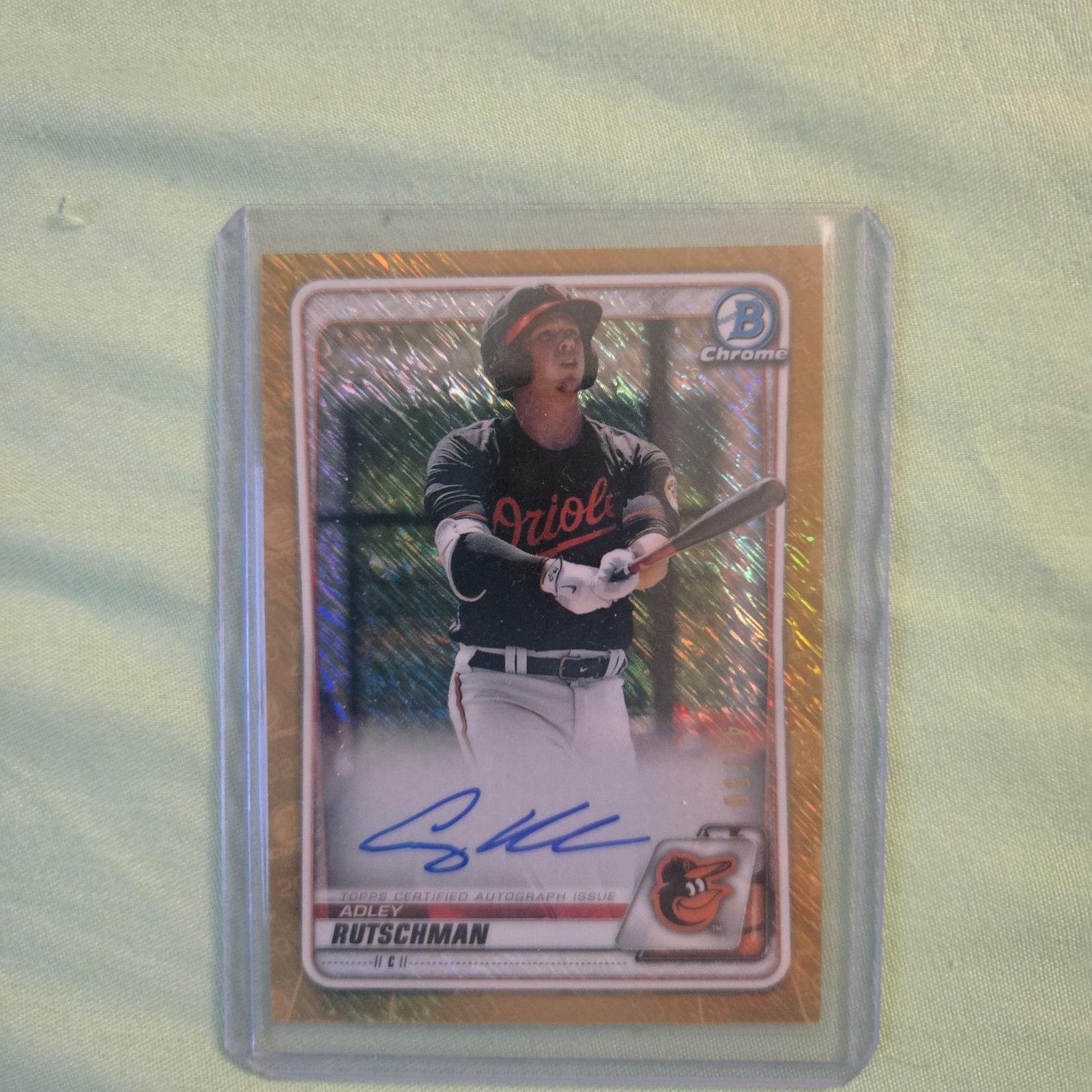 2020 Bowman Chrome Autographs Adley Rutschman CPA-AR Gold Shimmer Refractor /50