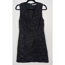 Alice + Olivia Size 10 Black Lennon V Neck Lace Mini Dress Wrap Skirt Cocktail