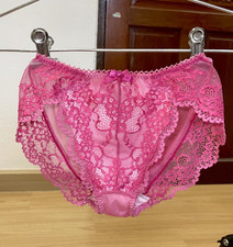 Vintage Pink Sheer Nylon Rayon Hi Cut Panty Silky Lace Sissy Brief Bikini Sz.5