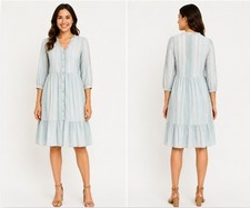 Old Navy Women's M Waist Defined Striped Shirt Dress Collared V-neck Cottagecore