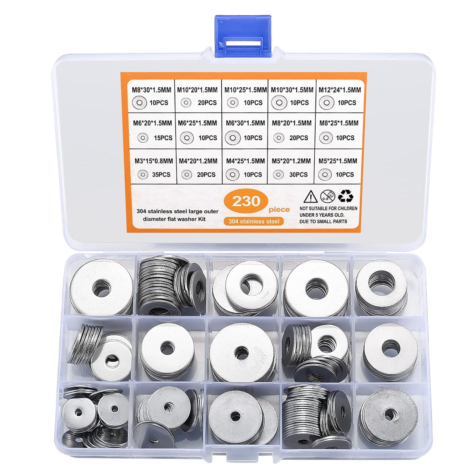 230 Pcs Large Flat Washer Set, Stainless Steel Washers, Lock Washers Assortment