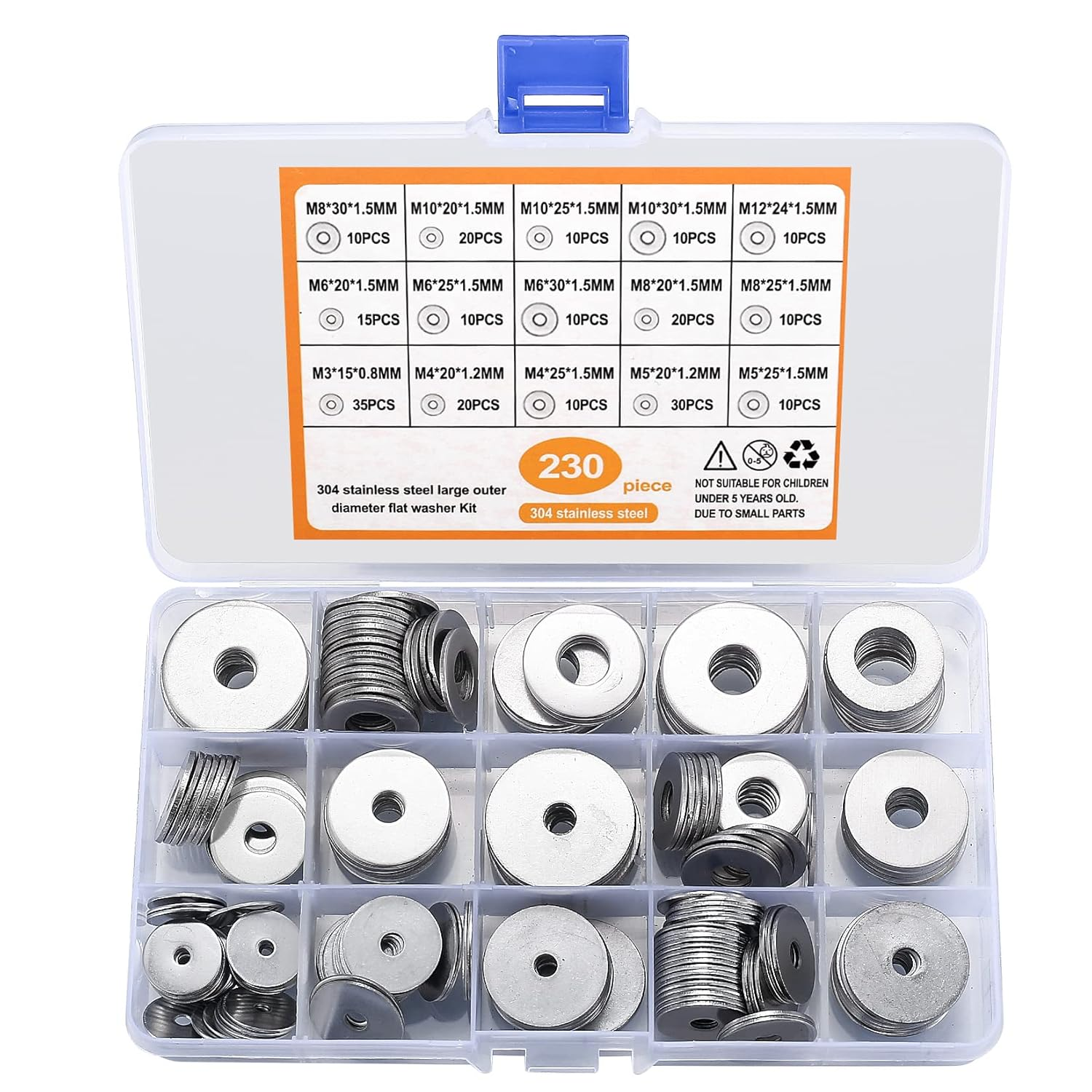 230 Pcs Large Flat Washer Set, Stainless Steel Washers, Lock Washers Assortment