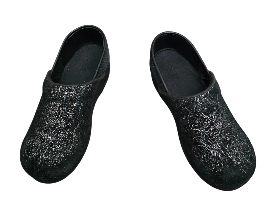 Zapatos zueco Sanita para mujer talla EU 38 EE. UU. talla 7 - 7,5 negro plata gamuza  Foto 2 de 4