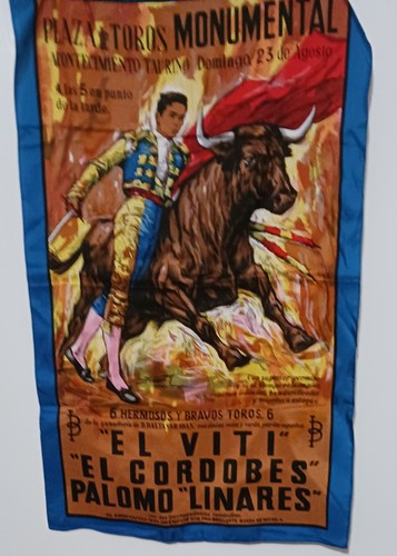Vintage Spain Bullfighting Matador Rayon Banner Plaza De Tores Monumental 