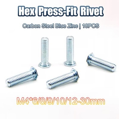 M4 Hex Self-Clinching Stud Kohlenstoffstahl Blau Verzinkt Längen 6/8/9/10-30mm