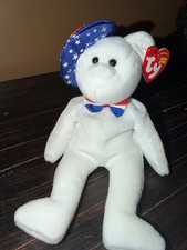 Ty Beanie Baby Benjamin Bear 2004 Patriotic Hat July 4th USA Almost MWMT