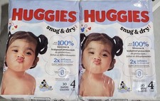 60 Count Huggies Size 4 Diapers, Snug  Dry Baby Diapers, Size 4 22-37 lbs ,