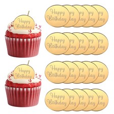 20Pcs Acrylic Mirror Happy Birthday Cupcake Toppers Round Shapes, 004-Gold