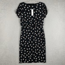 Ann Taylor Dress Womens S Black Floral Short Sleeve Cold Shoulder Stretch NWT