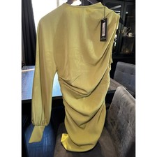 PrettyLittleThing Green One Sleeve Ruched Mini Dress Party Cocktail US 8