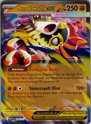 Pokémon Mega Hawlucha EX 116/217 ASC Rare Full Art Holo 250 HP Card