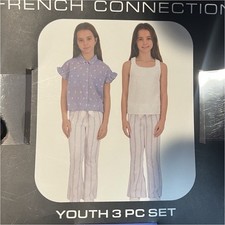 French Connection Girls 3pc Pants Set L 14/16 Blue/White Striped Lace