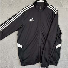 Adidas Climalite Track Jacket Mens Large Black White 3-Stripes Full Zip Athletic