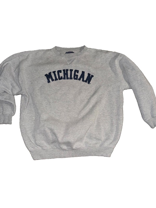 XL Michigan Wolverines Gray Crewneck Pullover Sweatshirt with Michigan Lettering