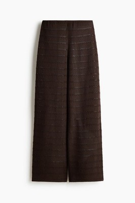 H&M Women's Size Medium Dark Brown Wide-Leg Textured-Knit Pants Nwt