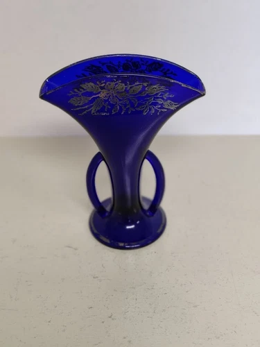 ANRIQUE ART GLASS ART DECO FAN VASE SILVER OVERLAY PROBABLY FENTON OR IMPERIAL