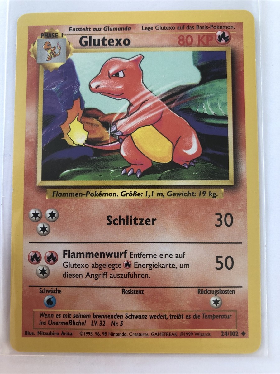 Pokemon German Charmeleon (Glutexo) 24/102 Unlimited Base Set LP