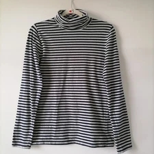 Gap Womens Blue Gray Turtleneck Long Sleeve Striped Blouse Top Size Medium