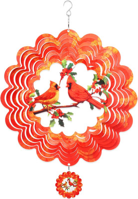 Cardinal Wind Spinner, 3D Bird Spinners with Holly Outdoor Metal Art, Stainless 