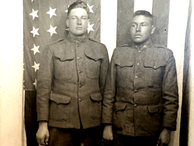 #ad RPPC Postcard Two WWI ENLISTEES Native American amp; Caucasian South Dakota Lakota $127.50