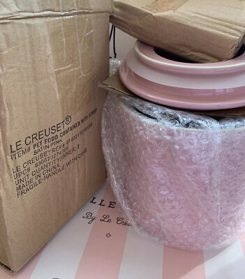 LE CREUSET SATIN PINK PET FOOD CONTAINER W/ SCOOP NIB DISCONTINUED