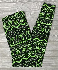 NEW Vintage LuLaRoe TC2 Leggings St Patrick  s Day Horseshoe Clover Neon Green   