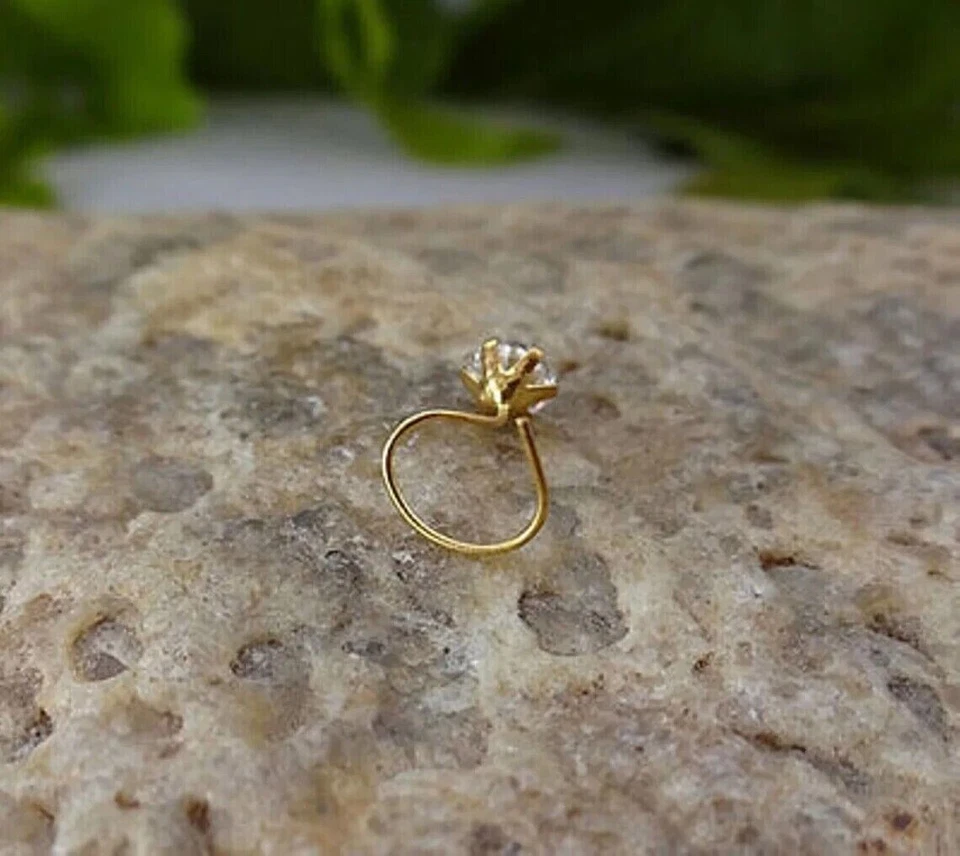 3MM Natural GH SI Round Diamond Women's Nose Pin Piercing 14K Yellow Gold - Image 3 of 4