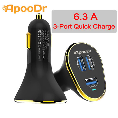 ApooDr 6.3A 3 USB Port Quick Charge Car Charger For iPhone Android SAMSUNG 