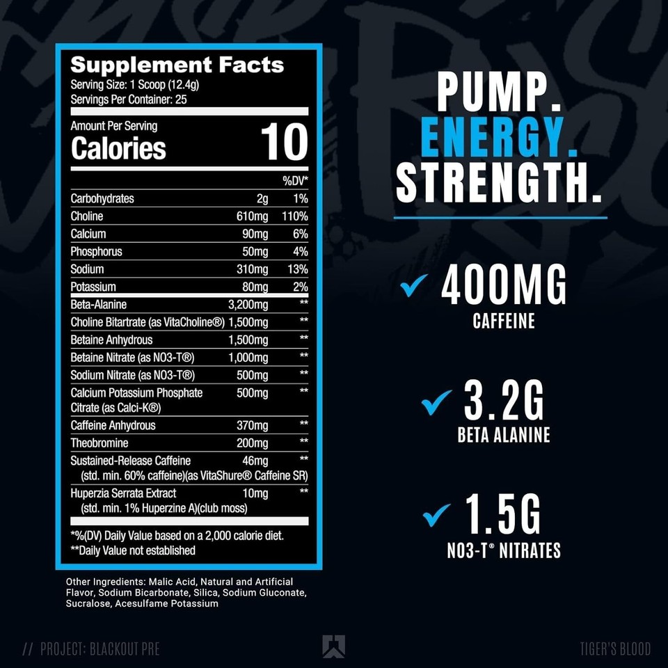Ryse Project Blackout Pre Workout Pump, Energy, and Strength with