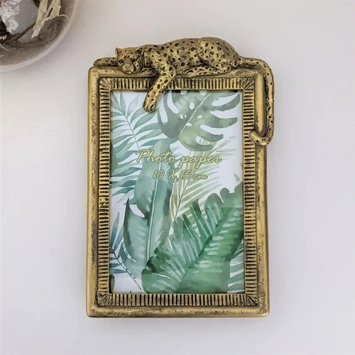 Gold Leopard Cheetah Photo Frame Free Standing Picture Holder 6x4 Vintage Look