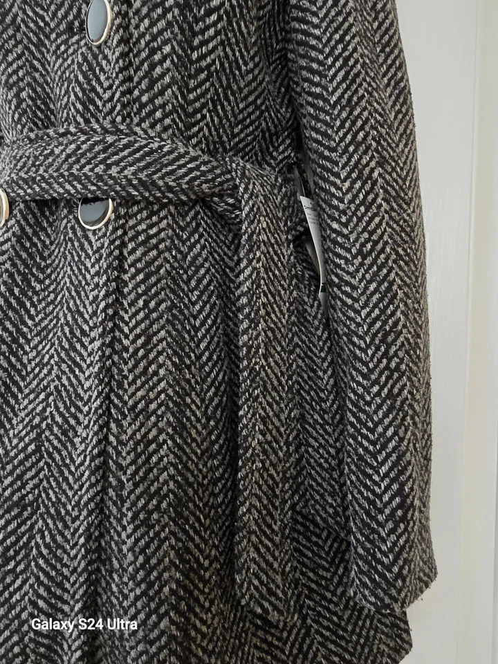 NUEVO Abrigo con Capucha Coffeeshop Para Mujer Talla/S Cinturón Espiga Negro/Blanco Nuevo con Etiquetas Foto 2 de 4