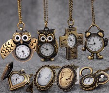 Retro Vintage Antique Bronze Pocket Watch Quartz Necklace Pendant Gift