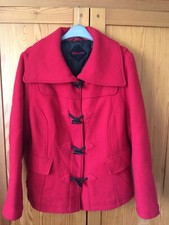 Lovely Ladies Red Monsoon Smart Wool Coat / Jacket In Size Uk 16