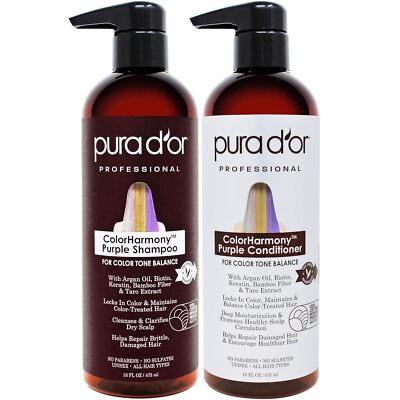 PURA D'OR Dor ColorHarmony Purple Shampoo & Conditioner Keratin Sulfate Free Set
