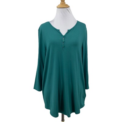 Rachel Zoe Henley Shirt Womens M Medium Jade Green Pullover Quarter Sleeve Top