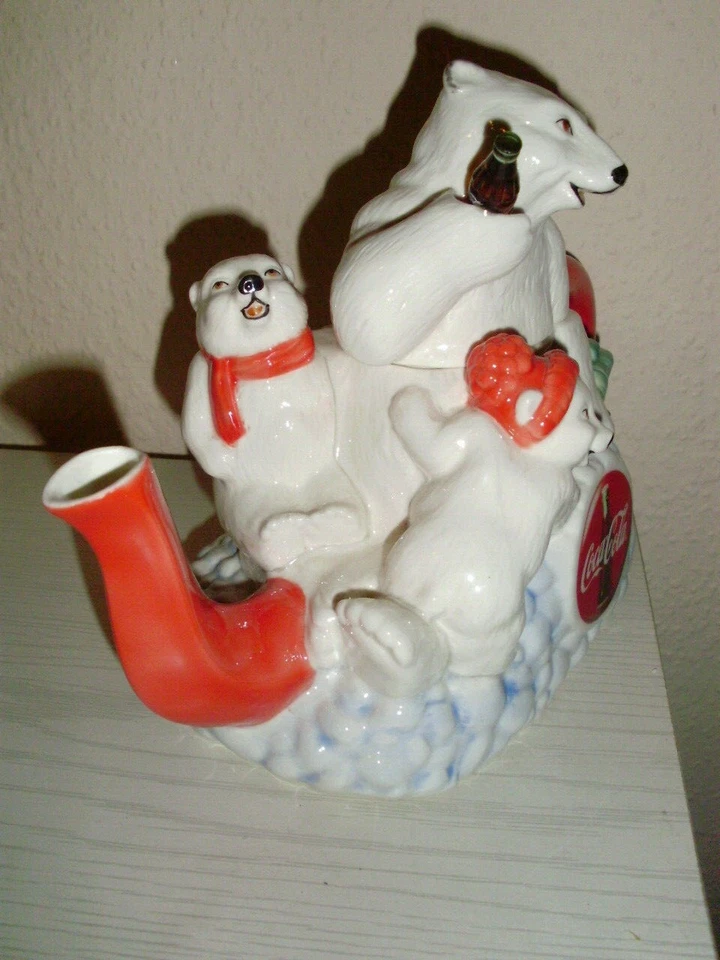 Teekanne Polarbär Eisbär Icebear Coca Cola Kanne Porzellan Figur Limitiert - Bild 2 von 4