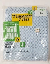 Vintage Permanent Press 3 Piece Tier & Valance New In Package Light Blue 36" JCP
