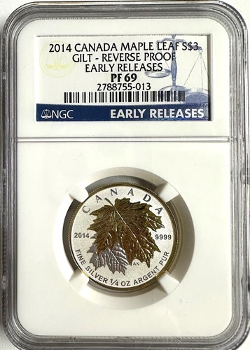 2014 Canada $3 1/4oz Fine Silver Gilt Maple Leaf Reverse Proof ER NGC PF 69