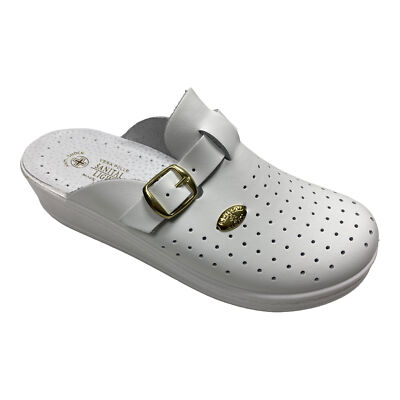 Sanital Light Ciabatta In Pelle Bianca 100% Made In Italy: Modello Sanitario Con Tomaia Traforata, Taglia 40 (Veste Piccolo)